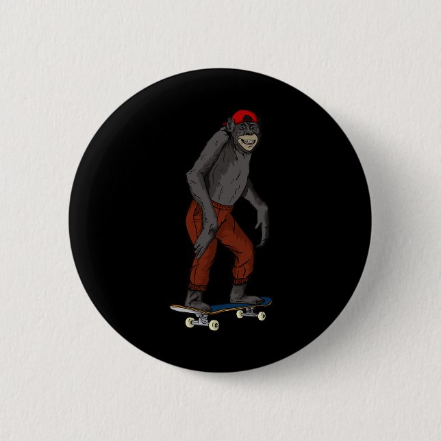 Funny Skateboard Monkey Gift Idea 4 Skate And Half Button (Front)