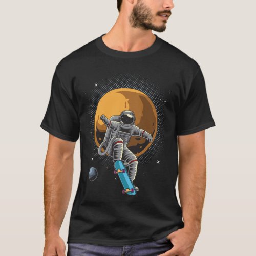 Funny Skateboarding Astronaut T_shirt Retro  T_Shirt