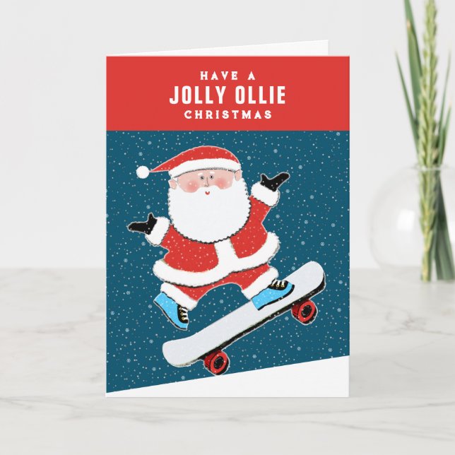 Funny Skateboarding Christmas Holiday Card (Front)