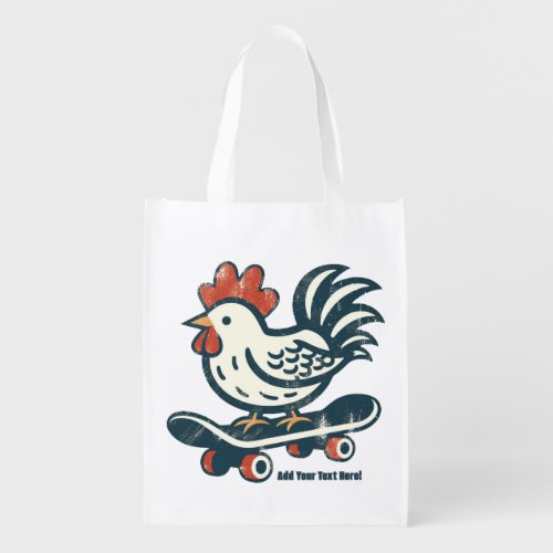 Funny Skateboarding Farm Chicken Personalized  Grocery Bag