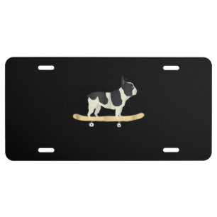 funny skateboarding french bulldog puppy gift license plate