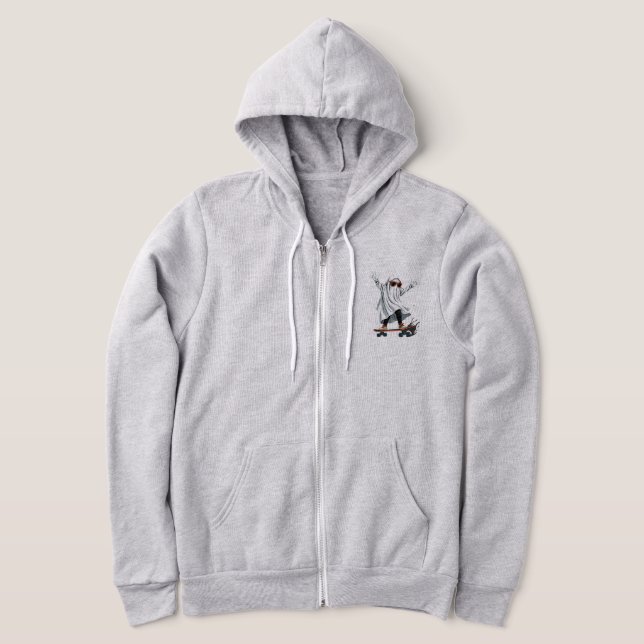 Funny Skateboarding Ghost  Men's Zip Hoodie (Laydown)