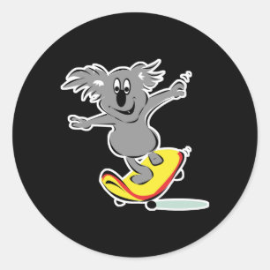 funny skateboarding koala bear classic round sticker