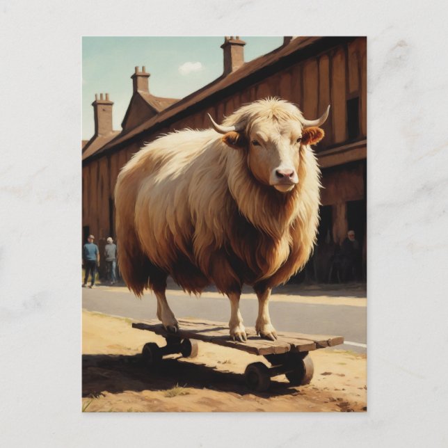 Funny Skateboarding Sheep Cow Hybrid Postcard (Front)