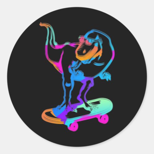 Funny Skater Dino Skateboard Skateboarding Board D Classic Round Sticker