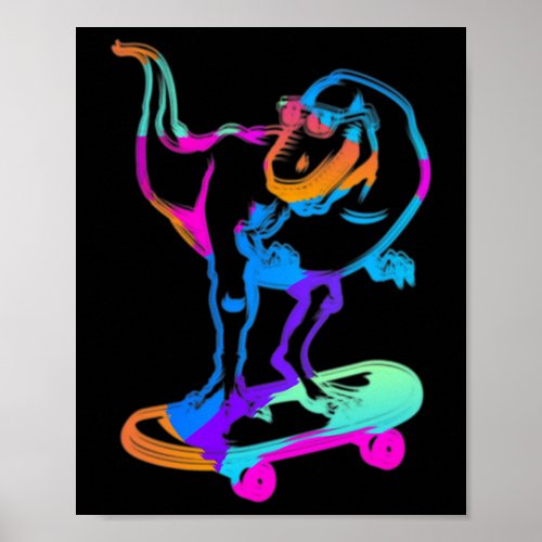 Funny Skater Dino Skateboard Skateboarding Board D Poster