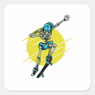 Funny Skater Skeleton Skateboarding Design Square Sticker
