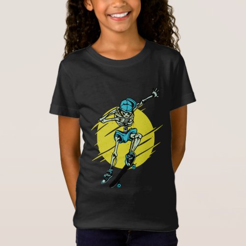 Funny Skater Skeleton Skateboarding Design T_Shirt