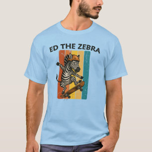 Funny Skater Zebra Retro Cartoon Jungle Wildlife  T-Shirt
