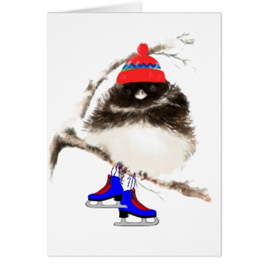 Funny Skating Chick, Cute Sport Bird Cards (Front)