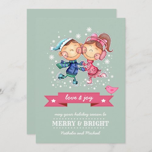 Funny Skating Kids Custom Flat Christmas Card