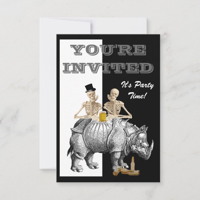 Funny skeleton and rhino invitation (Front)