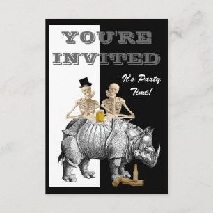 Funny skeleton and rhino invitation