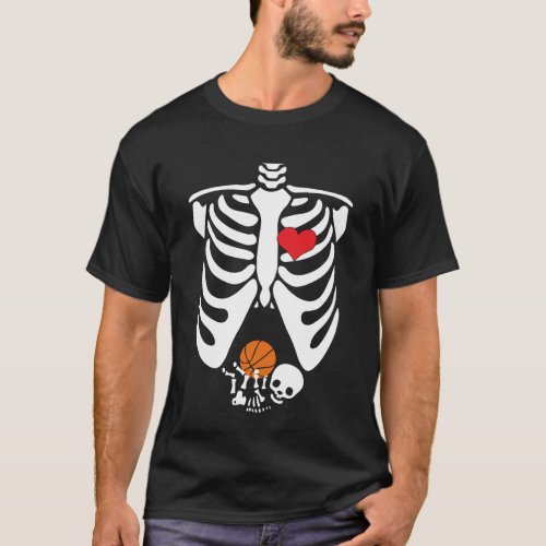 Funny Skeleton Baby Pregnant Halloween Basketball T_Shirt