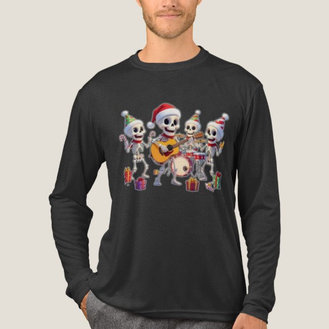 Funny Skeleton Band Christmas & New Year – 3D Cart Tri-Blend Shirt (Front)