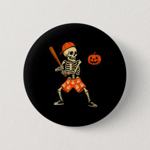Funny Skeleton Baseball Batting Halloween Costume Button