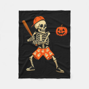 Funny Skeleton Baseball Batting Halloween Costume Fleece Blanket