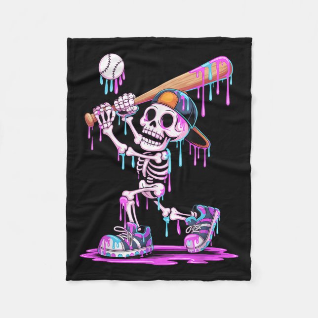 Funny Skeleton Baseball Drip Boys Youth Kids Hallo Fleece Blanket (Front)
