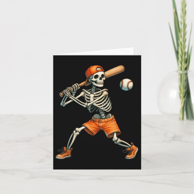 Funny Skeleton Batting Baseball Halloween Boys Men Card (Front)