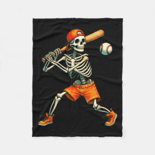Funny Skeleton Batting Baseball Halloween Boys Men Fleece Blanket