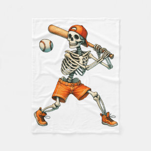 Funny Skeleton Batting Baseball Halloween Boys Men Fleece Blanket