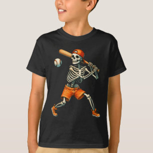 Funny Skeleton Batting Baseball Halloween Boys Men T-Shirt