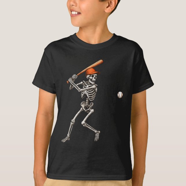 Funny Skeleton Batting Baseball Player Men Boys Ha T-Shirt (Front)