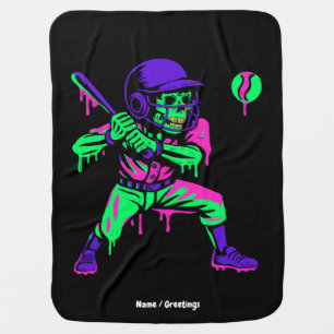 Funny Skeleton Batting Ice Cream Dripping Baseball Baby Blanket