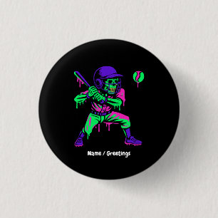 Funny Skeleton Batting Ice Cream Dripping Baseball Button