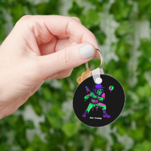 Funny Skeleton Batting Ice Cream Dripping Baseball Keychain