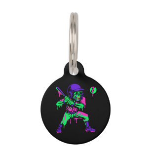 Funny Skeleton Batting Ice Cream Dripping Baseball Pet ID Tag