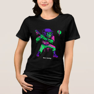 Funny Skeleton Batting Ice Cream Dripping Baseball Tri-Blend Shirt