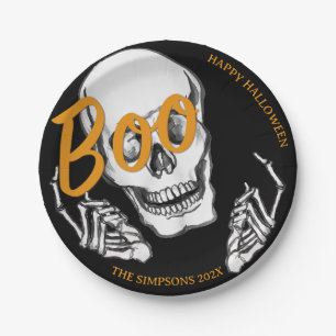 Funny skeleton Boo! Halloween home party Paper Plates