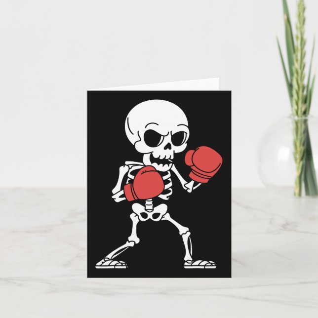 Funny Skeleton Boxing Lovers Spooky Halloween Boxe Card (Front)