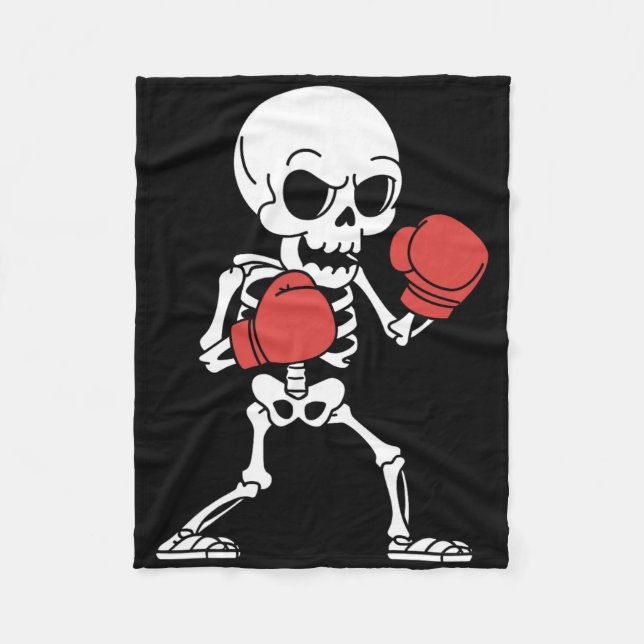 Funny Skeleton Boxing Lovers Spooky Halloween Boxe Fleece Blanket (Front)