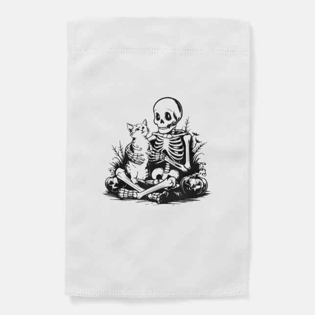 Funny Skeleton Cat Skull Kitty Cute Cat Goth Hallo Garden Flag (Front)