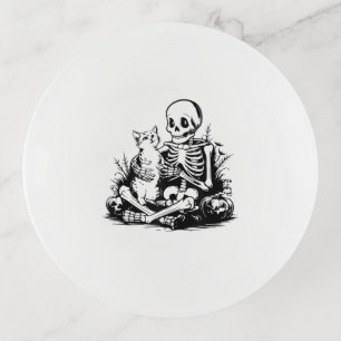 Funny Skeleton Cat Skull Kitty Cute Cat Goth Hallo Trinket Tray