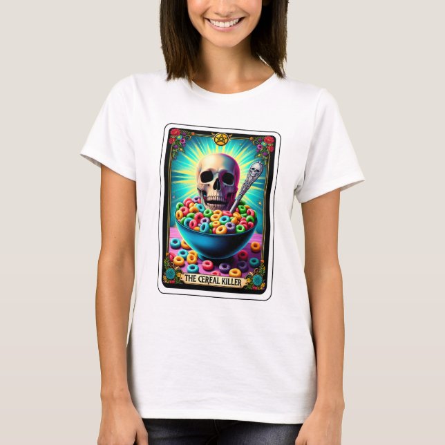 Funny Skeleton Cereal Killer Tarot T-Shirt (Front)