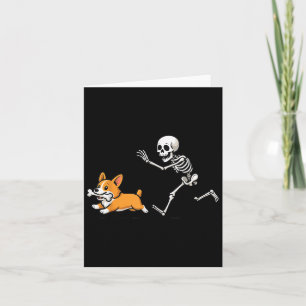 Funny Skeleton Chasing Corgi Halloween Dog Mom Pet Card