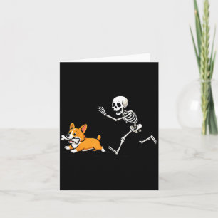 Funny Skeleton Chasing Corgi Halloween Dog Mom Pet Card