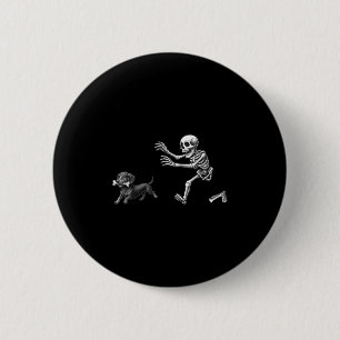 Funny Skeleton Chasing Dachshund Dog Halloween Dog Button