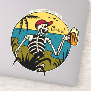Funny Skeleton Cheers From The Beach Sticker