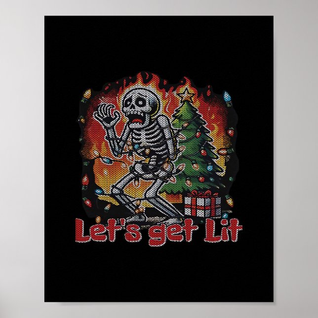 Funny Skeleton Christmas Let's Get Lit Classic Poster (Front)