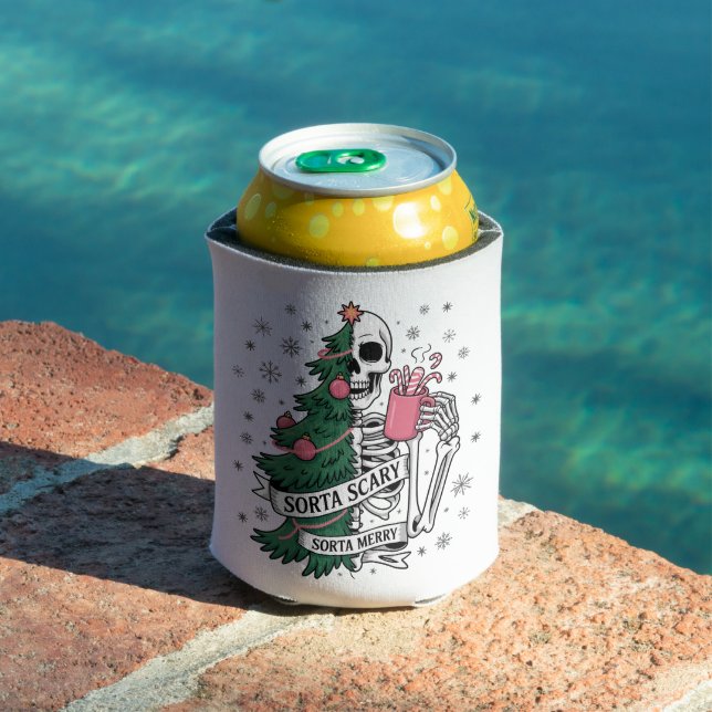 Funny Skeleton Christmas Sorta Merry Sorta Scary  Can Cooler (In Situ Pool)