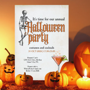 Funny Skeleton Cocktail Office Halloween Party Invitation