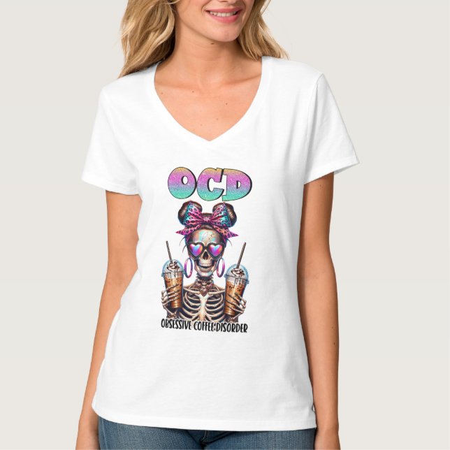 Funny skeleton coffee word art  T-Shirt (Front)