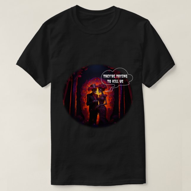 Funny Skeleton Couple Halloween T-Shirt (Design Front)