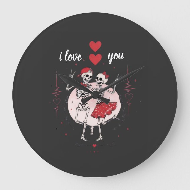 Funny Skeleton Couple in Love Large Clock (Front)