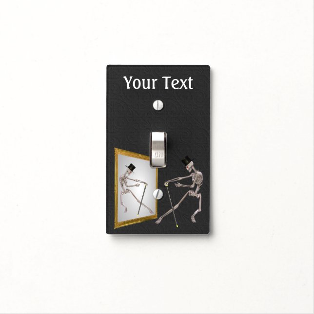 Funny Skeleton Dancing In Mirror Light Switch Cover (In Situ)
