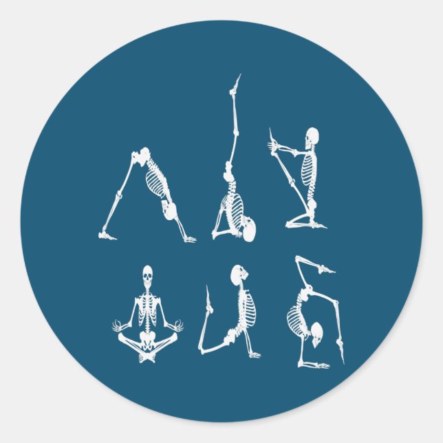 Funny skeleton ding yoga pose Men Women  Classic Round Sticker (Front)
